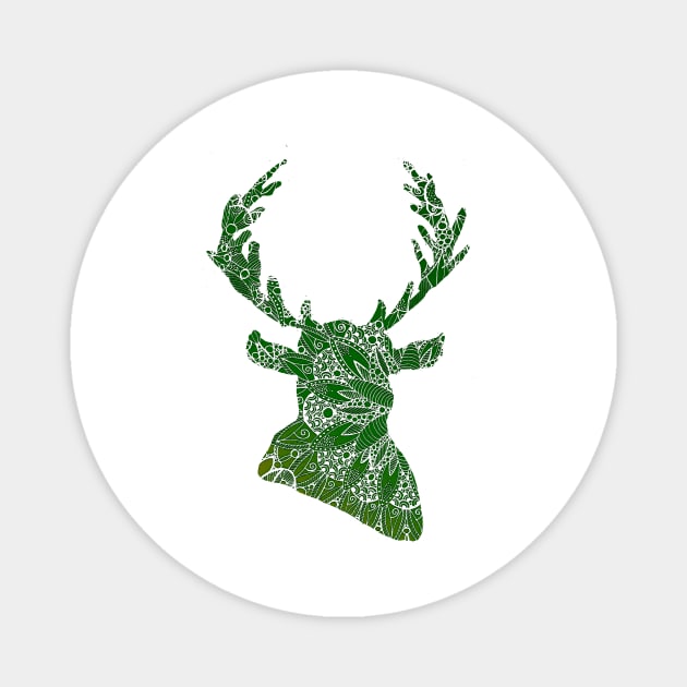 Green Mandala Deer Silhouette Magnet by ZeichenbloQ